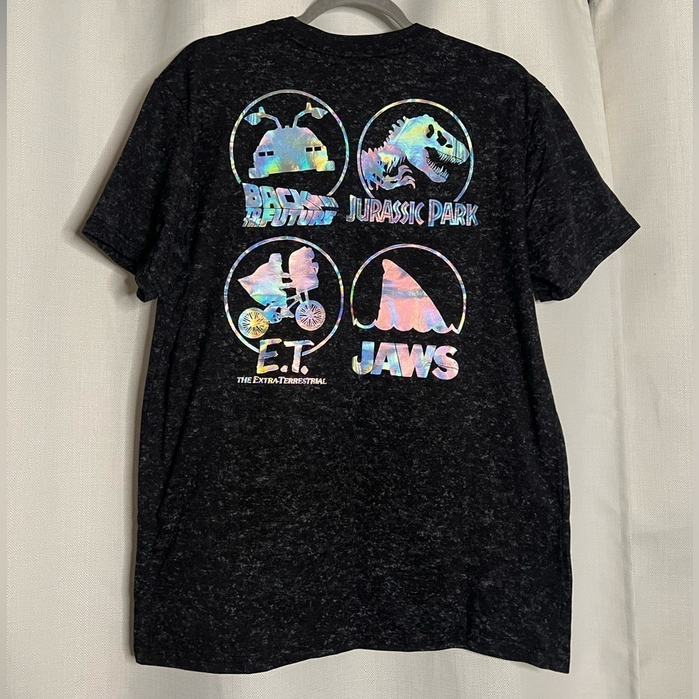 Universal Studios Black Acid Wash Graphic T-Shirt with Holographic Icons Medium - Picture 2 of 6